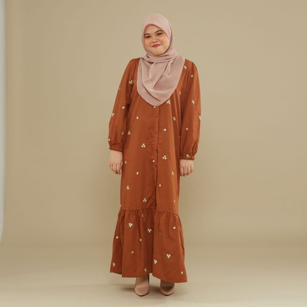 Naeema Embroidery Dress - Caramel - Image 3