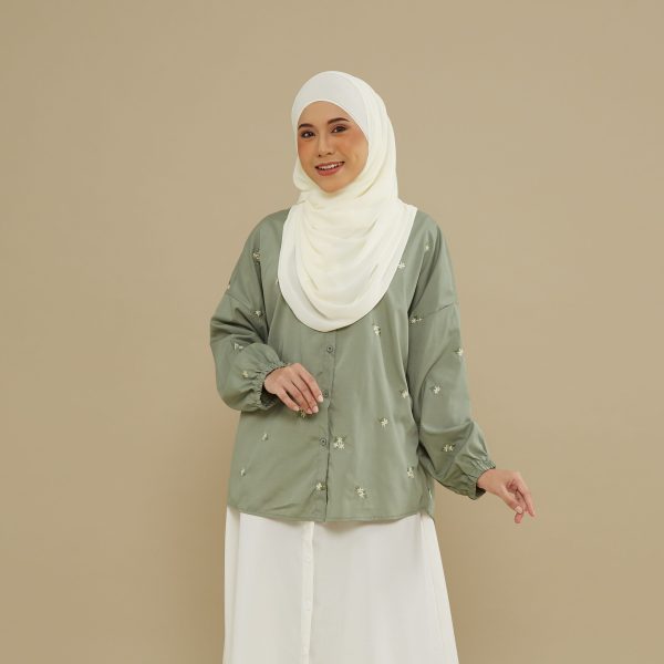 Nafeesa Embroidery Blouse - Green Tea