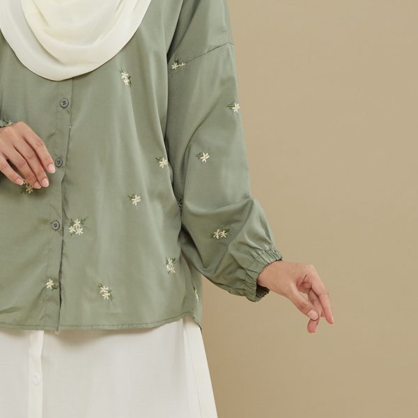 Nafeesa Embroidery Blouse - Green Tea - Image 4