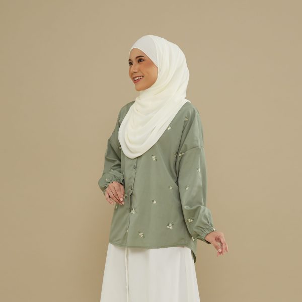 Nafeesa Embroidery Blouse - Green Tea - Image 2